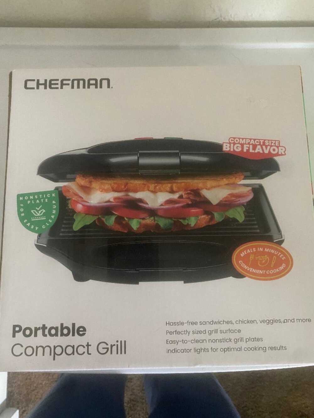 New Chefman Portable Compact Grill Open Box Kitchen Appliance Gift Cooking Tool